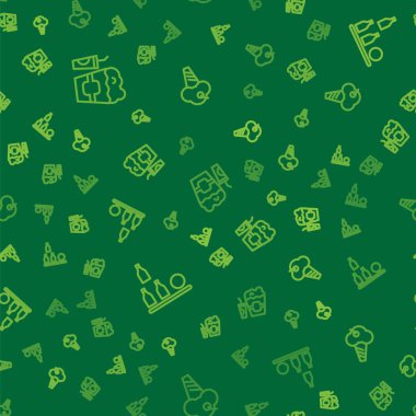 Çizgiyi kutuda ve camda patlamış mısır, şişe topu ve dondurma külahını pürüzsüz desende ayarla. Vektör.