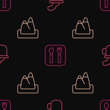 Çay dağları, çatal ve kaşığı pürüzsüz desene göre ayarla. Vektör.