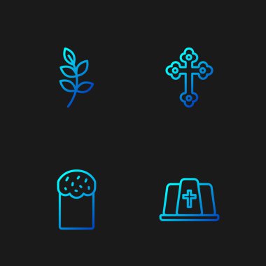 Papa şapkalı paskalya pastası söğüt yaprağı ve Hıristiyan haçı. Renk simgeleri. Vektör.