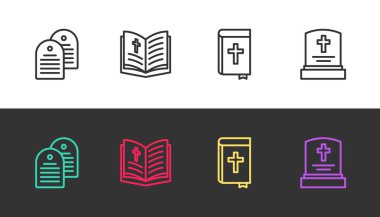 Kutsal İncil ve Mezar Taşı 'nı siyah ve beyaz üzerine koyun. Vektör.