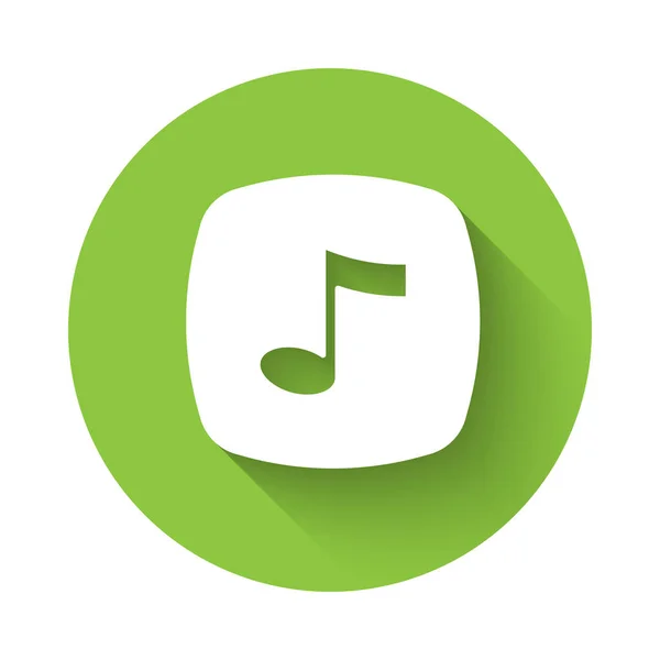 Beyaz Müzik Notası Ton Simgesi Uzun Gölge Arkaplan Izole Yeşil — Stok Vektör