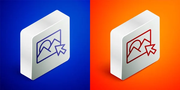 Isometric Line Photo Retouching Icon Isolated Blue Orange Background Photographer — Stock Vector