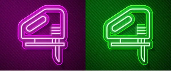 Žhnoucí Neonová Čára Elektrická Skládačka Ocelově Ostrým Ostřím Ikony Izolované — Stockový vektor