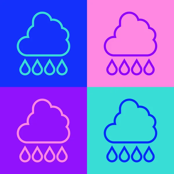 Pop Art Line Nube Con Icono Lluvia Aislado Sobre Fondo — Vector de stock