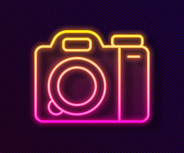 Zářící Neonová Čára Ikona Fotoaparátu Izolovaná Černém Pozadí Fotoaparát Digitální — Stockový vektor