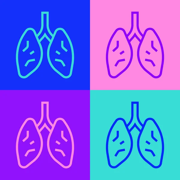 Pop Art Line Lungs Icon Isolated Color Background Vector — Stock Vector