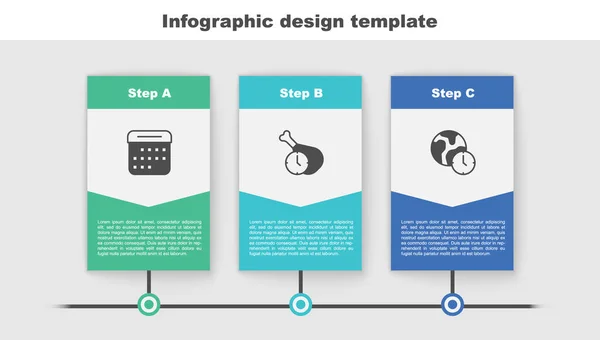 Establecer Calendario Hora Mundo Alimentación Plantilla Infografía Empresarial Vector — Archivo Imágenes Vectoriales