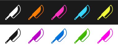 Bıçak simgesini siyah beyaz arkaplanda ayır. Çatal bıçak sembolü. Mutlu Cadılar Bayramı Partisi. Vektör