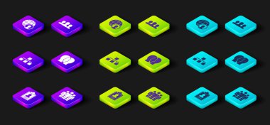 Set Clipboard with resume, Users group, Hierarchy organogram chart, Project team base, and Globe and people icon. Vector