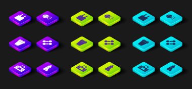 Set Sport bag, Fitness shaker, Dumbbell, Tennis ball and Sleeveless T-shirt icon. Vector