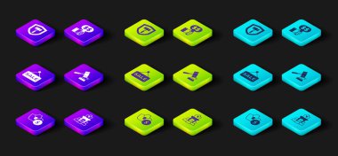 Set Auction jewelry sale, Price tag with Sale, hammer, Hand holding auction paddle and icon. Vector