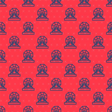 Blue line Lottery machine icon isolated seamless pattern on red background. Lotto bingo game of luck concept. Wheel drum leisure. Vector