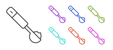 Black line Measuring spoon icon isolated on white background. Set icons colorful. Vector