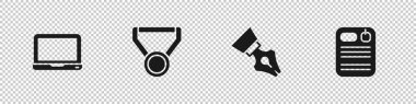 Set Laptop, Medal, Fountain pen nib and Dossier folder icon. Vector