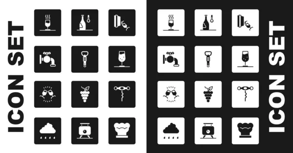 Set Wine tasting, degustation, Bottle opener, Tap for barrel, glass, temperature, corkscrew and icon. Vector — Stockvektor