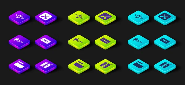 Set Diving board or springboard, Aqualung, Fishing harpoon, Swimming pool, Paddle and Kayak and paddle icon. Vector — 图库矢量图片