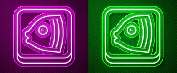 Glowing neon line Fish head icon isolated on purple and green background. Vector — Wektor stockowy