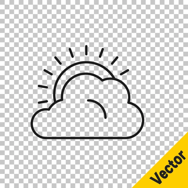 Ligne noire Icône météo Soleil et nuages isolé sur fond transparent. Vecteur — Image vectorielle