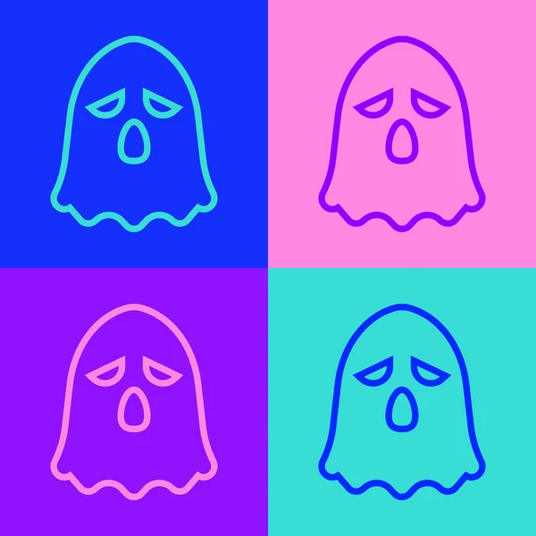 Pop art line Ghost icon isolated on color background. Happy Halloween party. Vector — Stock Vector