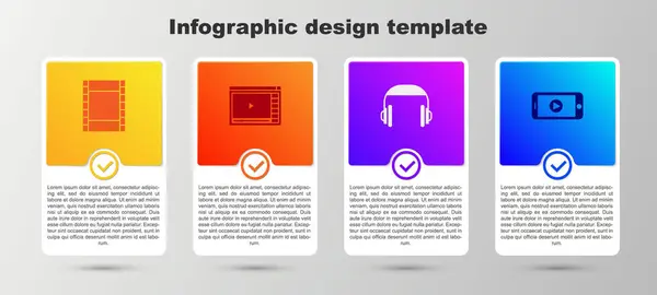 Set Play Video, Online play video, Headphones and . Business infographic template. Vector — Wektor stockowy