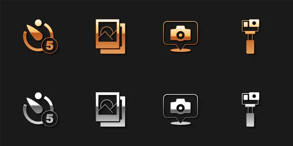 Set Camera timer, Photo frame, camera and Action icon. Vector — Stockový vektor