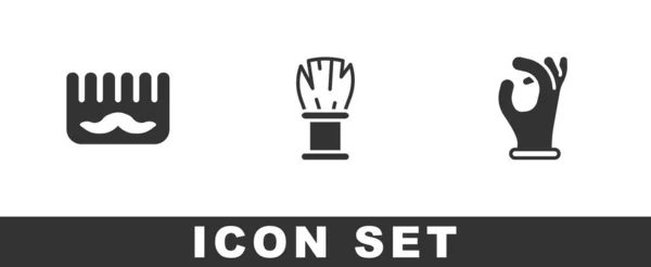 Set Hairbrush, Shaving and Medical rubber gloves icon. Vector — Stockvektor