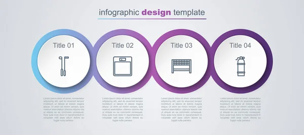 Set line Golf club, Bathroom scales, Ribbon in finishing line and Aqualung. Business infographic template. Vector — Stok Vektör