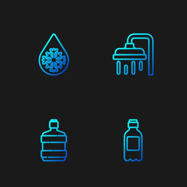 Set line Bottle of water, Big bottle with clean, Defrosting and Shower head. Gradient color icons. Vector — Stockvektor