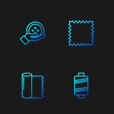 Set line Sewing thread, Textile fabric roll, button and Leather. Gradient color icons. Vector