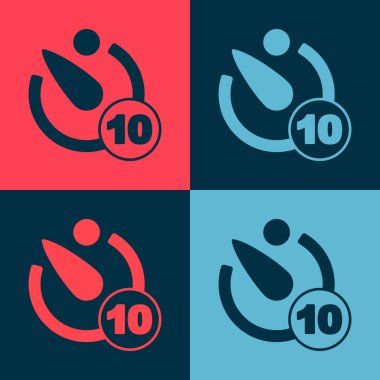 Pop art Camera timer icon isolated on color background. Photo exposure. Stopwatch timer 10 seconds.  Vector.