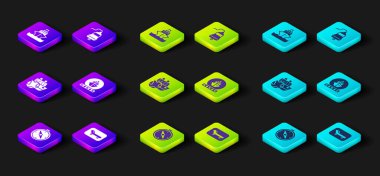 Set Compass, Sunbed and umbrella, Cruise ship, Ship bell and  icon. Vector