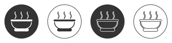 Black Bowl Hot Soup Icon Isolated White Background Circle Button — Vetor de Stock