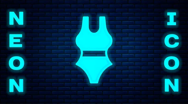 Glowing Neon Swimsuit Icon Isolated Brick Wall Background Vector — Stock Vector