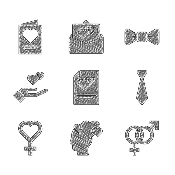 Set Greeting Card Head Heart Gender Tie Female Gender Symbol — Image vectorielle