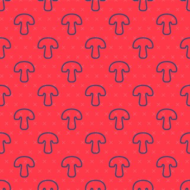 Mavi çizgi mantar ikonu kırmızı arkaplanda izole edilmiş pürüzsüz desen. Vektör.