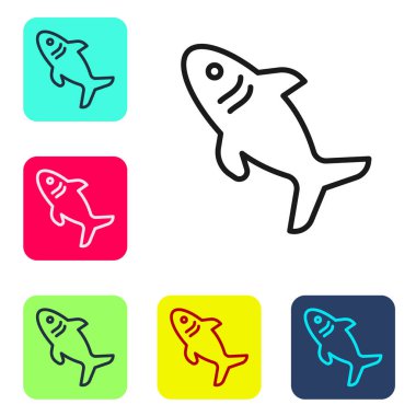 Black line Shark icon isolated on white background. Set icons in color square buttons. Vector.