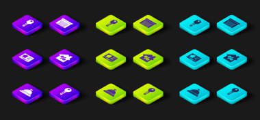 Set Hotel service bell, House key, Online real estate house, with percant discount, Garage and icon. Vector