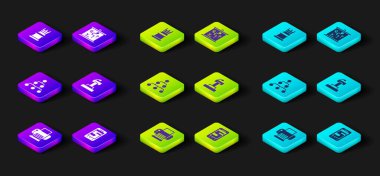Set Printer, Chat messages on phone, Hierarchy organogram chart, Stage stand tribune, Planning strategy concept and Business icon. Vector