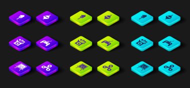 Set Chalkboard, Fidget spinner, Jack the box toy, Gamepad, Whirligig and Toy horse icon. Vector