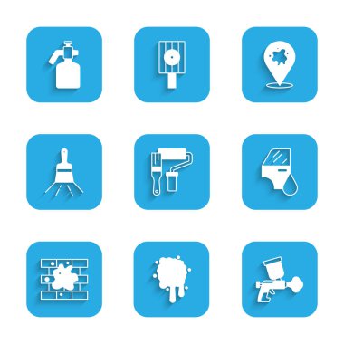 Set Paint roller brush, spray, gun, Car painting, Painting the house, and icon. Vector