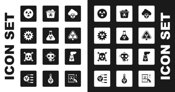 Set Acid rain and radioactive cloud, Test tube radiation, Radioactive, Triangle with, Infectious waste, Nuclear power plant and Bones skull warning icon. Vector — Διανυσματικό Αρχείο