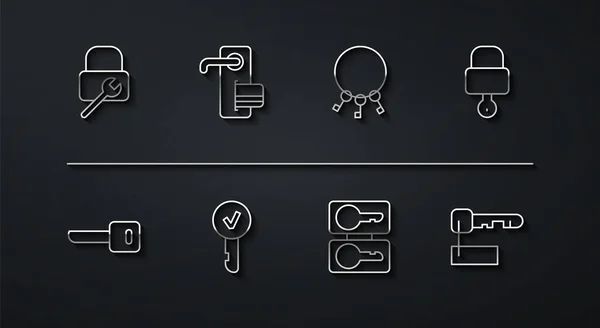Set line Lock repair, Key, and key, Casting keys, Digital door lock, Marked and Bunch of icon. Vector — Vetor de Stock
