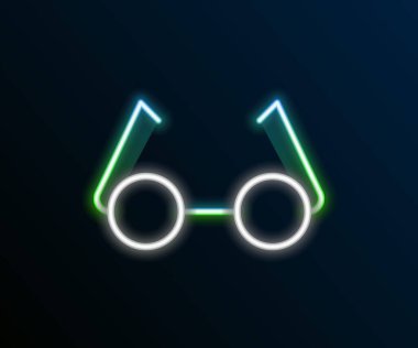 Parlayan neon çizgisi Gözlük simgesi siyah arkaplanda izole edildi. Gözlük çerçevesi sembolü. Renkli taslak konsepti. Vektör
