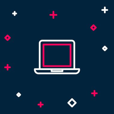 Mavi arkaplanda dizüstü bilgisayar simgesi izole edildi. Boş ekran işaretli bilgisayar defteri. Renkli taslak konsepti. Vektör