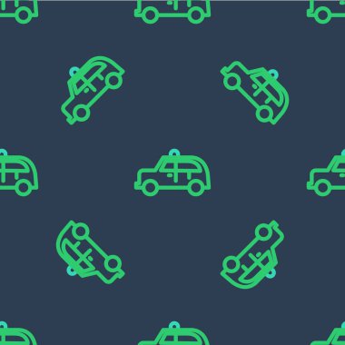 Line Taxi araba simgesi mavi arka planda izole edilmiş. Vektör