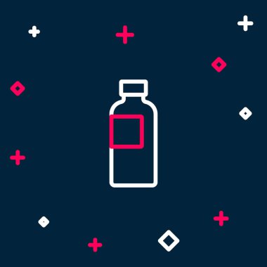 Hat fitness sallama simgesi mavi arkaplanda izole edildi. Su ve protein kokteylleri için kapaklı spor karıştırıcı şişesi. Renkli taslak konsepti. Vektör