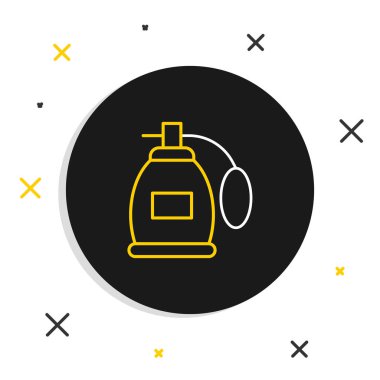 Beyaz arkaplanda çizgi parfüm ikonu izole edildi. Renkli taslak konsepti. Vektör