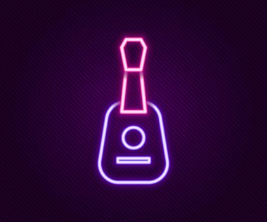 Parlayan neon hattı Gitar simgesi siyah arkaplanda izole edildi. Akustik gitar. Telli müzik aleti. Renkli taslak konsepti. Vektör