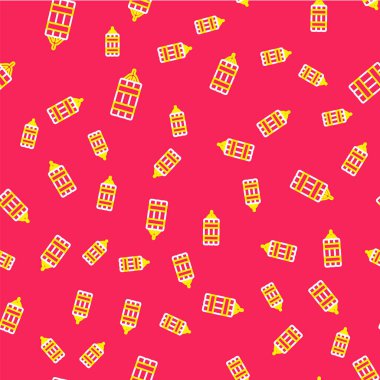 Dinamit implantı ikonu kırmızı arka planda izole edilmiş. Saatli bomba - patlama tehlikesi kavramı. Vektör