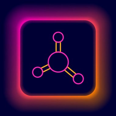 Parlayan neon hattı Molekül simgesi siyah arkaplanda izole edildi. Kimya moleküllerinin yapısı, fen öğretmenlerinin yenilikçi eğitim posteri. Renkli taslak konsepti. Vektör